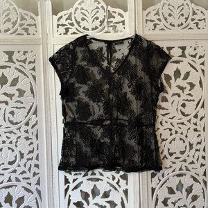 Black lace short cap sleeve lace peplum top Lane Bryant size 22/24